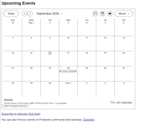 Same site with forced-colors mode active using a light background and dark text;  all backgrounds are white, all text is black, links are blue (and still underlined)